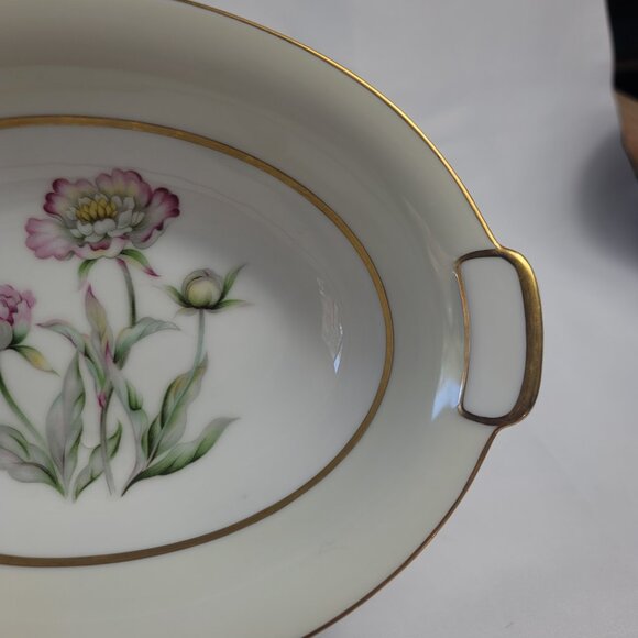 Mikado Harmony Oval Serving Bowl Cream Rim Pink Floral Center - Picture 7 of 12